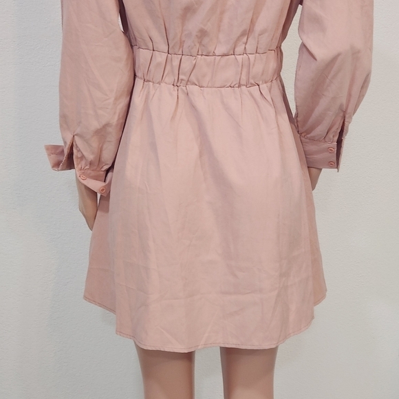 BOOHOO Pink Off the Shoulder Wrap Front Skater Dress Long Sleeves Women's Size 8 - Picture 8 of 12